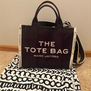 Marc Jacobs Black Canvas 'The Tote Bag' with Cream Logo